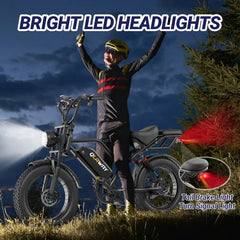 [VOLTVOGU]   1500W Electric Off-Road Bike: 20-Inch Full-Suspension E-Motorcycle with 48V 18Ah 40-70 Mile RangeAh Removable Battery, 31MPH Top Speed, 2-Seater, LED Headlights & 20" All Terrain Fat Tire UL 2849  Ebike Electric Motorcycle