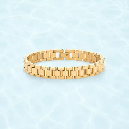 PAVOI Waterproof Watch Strap Chain Bracelet for Women - 14K Gold Plated Two Toned Chunky Link Bracelet - Stainless Steel Mixed Metals Statement Gold Jewelry