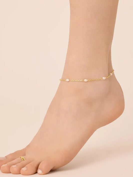 PAVOI 14K Gold Plated Dainty Link Chain Anklet for Women - Adjustable Ankle Jewelry
