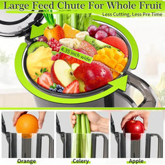 MDHAND Cold Press Juicer - Juicer Machines, 200W Juicer with 112mm Large Feed Chute, Quiet & Powerful 60 RPM, Reverse Function, Easy to Clean, Stainless Steel Housing#fathersdaygift