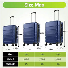 Set of 3 Hardside Luggage, Expandable Rolling Luggage with TSA Lock and Spinner Wheels, Blue
