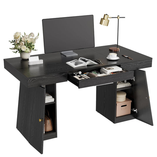 55" Executive Computer Desk with Drawers & Storage Cabinet – Home Office Work Table