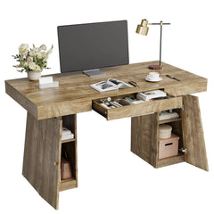 55" Executive Computer Desk with Drawers & Storage Cabinet – Home Office Work Table