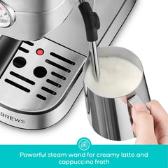CASABREWS CM5418BC Stainless Steel Espresso Machine - 20 Bar Pressure, Integrated Milk Frother, Pressure Display, Compact, Perfect for Ground Coffee Extraction, Latte Cappuccino Maker