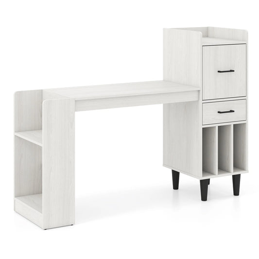 59 Modern Wooden Computer Desk with Drawer & Side Storage Shelves – Home Office Desk