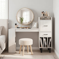 59 Modern Wooden Computer Desk with Drawer & Side Storage Shelves – Home Office Desk
