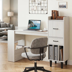 59 Modern Wooden Computer Desk with Drawer & Side Storage Shelves – Home Office Desk