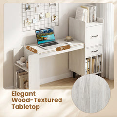 59 Modern Wooden Computer Desk with Drawer & Side Storage Shelves – Home Office Desk