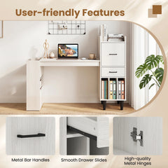 59 Modern Wooden Computer Desk with Drawer & Side Storage Shelves – Home Office Desk
