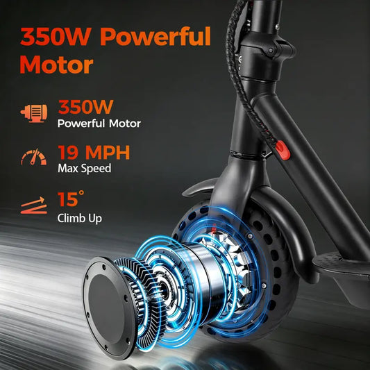 Electric Scooter, 19 MPH Max Speed, 21 Miles Range, 350W Motor, Long Range Battery, 8.5'' Solid Tires, Climbable, Dual Brakes, App, Foldable Portable Commuter Scooter, Perfect Gift for Adults Teens