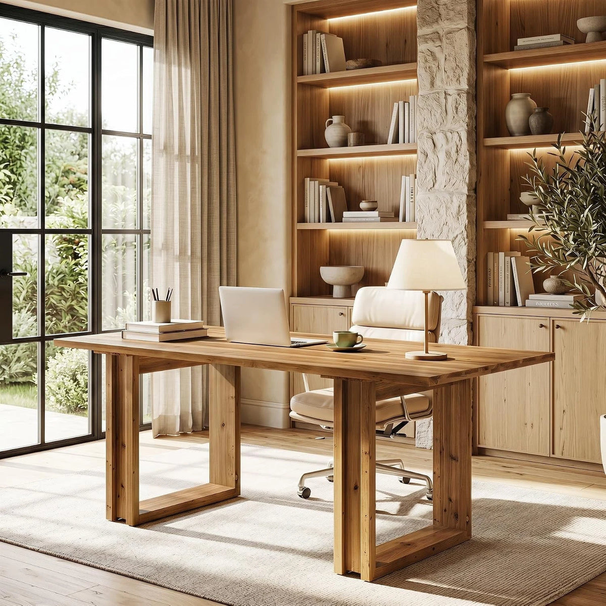 63 Farmhouse Solid Wood Executive Desk – Rectangular Computer & Writing Table