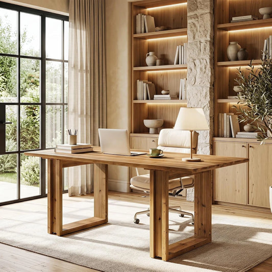 63 Farmhouse Solid Wood Executive Desk – Rectangular Computer & Writing Table