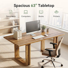 63 Farmhouse Solid Wood Executive Desk – Rectangular Computer & Writing Table