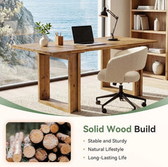 63 Farmhouse Solid Wood Executive Desk – Rectangular Computer & Writing Table