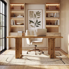 63 Farmhouse Solid Wood Executive Desk – Rectangular Computer & Writing Table