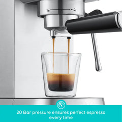 CASABREWS CM5418BC Stainless Steel Espresso Machine - 20 Bar Pressure, Integrated Milk Frother, Pressure Display, Compact, Perfect for Ground Coffee Extraction, Latte Cappuccino Maker