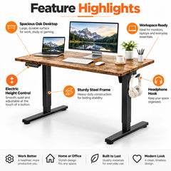 63 x 24 Oak Electric Standing Desk – Height Adjustable Sit-Stand Workstation