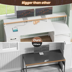 66" Computer Desk with 5 Drawers, LED Lights & Power Outlet – Home Office Desk