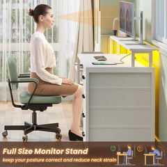 66" Computer Desk with 5 Drawers, LED Lights & Power Outlet – Home Office Desk