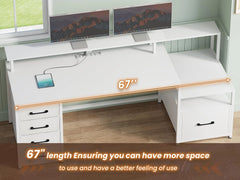 66" Computer Desk with 5 Drawers, LED Lights & Power Outlet – Home Office Desk