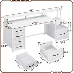 66" Computer Desk with 5 Drawers, LED Lights & Power Outlet – Home Office Desk