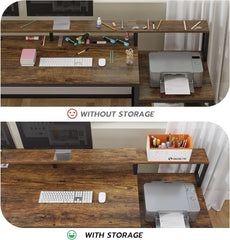 66" L Shaped Computer Desk with LED Light & Power Outlet – Home Office Corner Desk