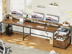 66" L Shaped Computer Desk with LED Light & Power Outlet – Home Office Corner Desk
