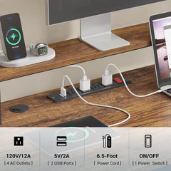 66" L Shaped Computer Desk with LED Light & Power Outlet – Home Office Corner Desk