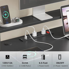 66" L Shaped Computer Desk with LED Lights & Power Outlet – Home Office Corner Desk