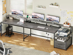 66 L Shaped Computer Desk with LED Lights & Power Outlet – Home Office Corner Desk