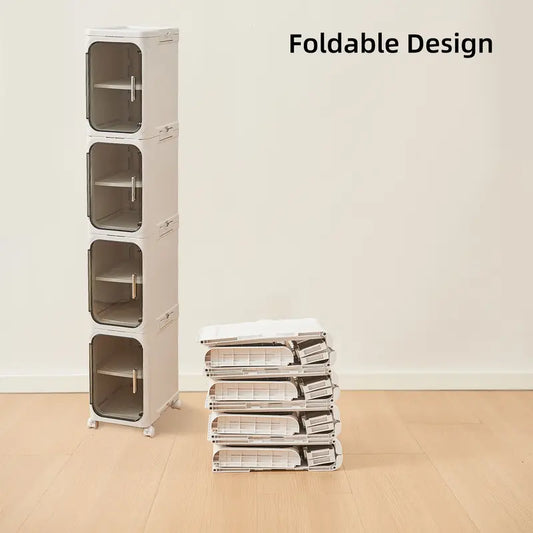 UFORU 4-Tier Tall Narrow Storage Cabinet, Plastic Slim Storage Organizer with Doors and Adjustable Shelves, Wheels, Stackable & Collapsible Storage Cabinet for Small Spaces, Bathroom, Kitchen Cupboard, bathroom organizer,dealsforyoudays,#SummerWins