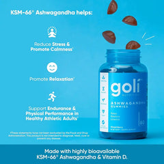 3 Bottles of Goli Ashwagandha & Vitamin D Gummy - Mixed Berry, KSM-66, Vegan, Plant Based, Non-GMO, Gluten & Gelatin Free
