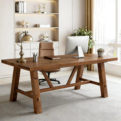 70.87" Solid Wood Executive Office Desk – Modern Computer & Writing Table
