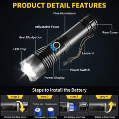 【SummerVibes】2PACKS High Lumen Rechargeable LED Flashlights Ultra-Bright Flashlights 5 Modes With COB Light Tactical Accessories,Zoom-able Torch Handheld Flashlight，For Outdoor Emergency Signaling Backyard BBQ Adjust Brightness Labor Day spotlight