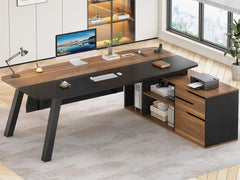 71" L-Shaped Executive Desk with Drawers & Shelves – Home Office Computer Desk