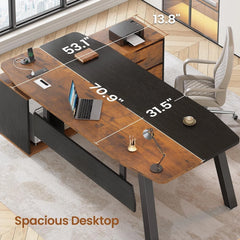 71" L-Shaped Executive Desk with Drawers & Shelves – Home Office Computer Desk