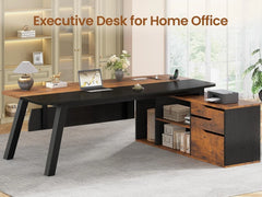 71" L-Shaped Executive Desk with Drawers & Shelves – Home Office Computer Desk