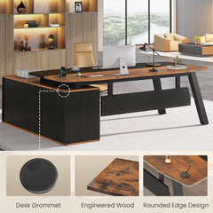 71" L-Shaped Executive Desk with Drawers & Shelves – Home Office Computer Desk