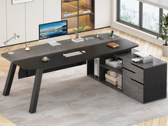 71" L-Shaped Executive Desk with Drawers & Shelves – Home Office Computer Desk