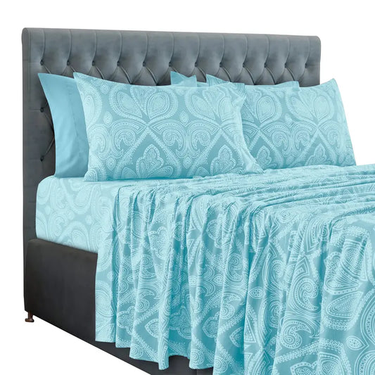 [Deals For You Days ] LUX DECOR 6-Pc Paisley Sheets & Solid Embroidered Bedsheet Set- Queen Sheets & Pillowcases - Upto 16" Deep Pocket Hotel Luxury Sheets Cozy Comfy Breathable & Cooling Sheets - Decorative Bedsheet Set - Summer Gifts