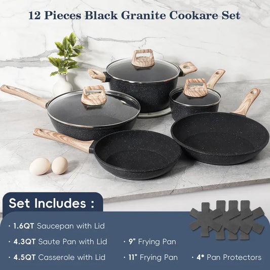 SODAY 12 Pcs Pots and Pans Set Non Stick, Kitchen Cookware Sets White Granite Nonstick Cooking Set with Frying Pans, Saucepans,Nonstick Pots with Glass Lid (NO PFOS, PFOA),Kitchenware,stock up on specials, DealsForYouDays,Father's Day Gift