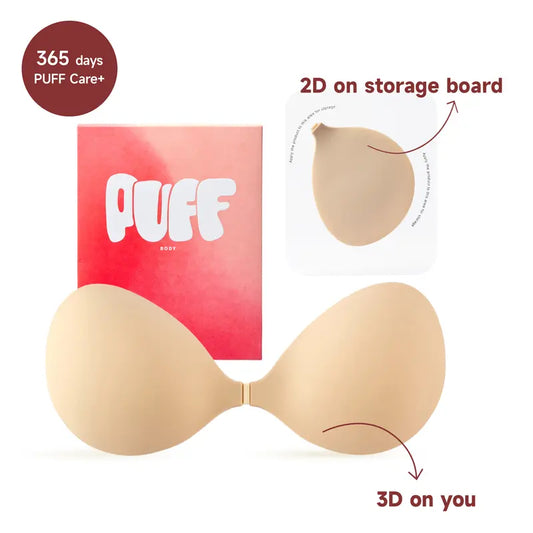 PUFF Adhesive Bra – No.1 Push-up Sticky Bra, Waterproof & Sweat-proof Invisible Bra, Reusable Silicone Adhesive Bra for Women, Includes Storage Board & Replaceable Pads