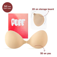 PUFF Adhesive Bra – No.1 Push-up Sticky Bra, Waterproof & Sweat-proof Invisible Bra, Reusable Silicone Adhesive Bra for Women, Includes Storage Board & Replaceable Pads