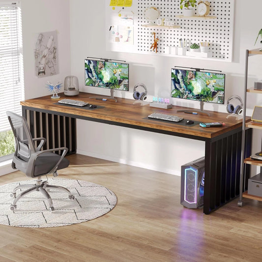 78.74" Extra Long 2 Person Computer Desk with Metal Frame – Double Office Work Desk