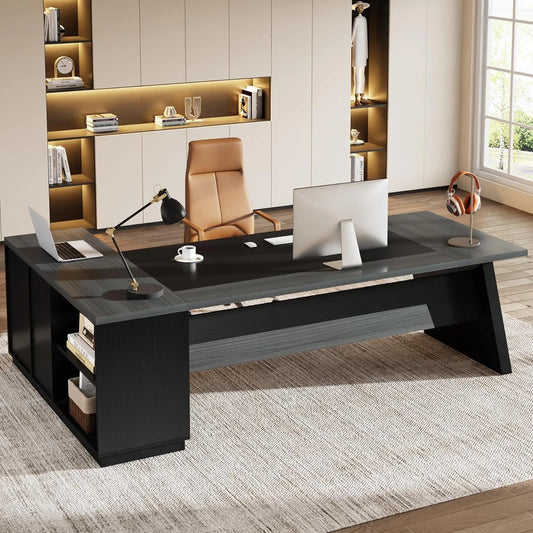 78 L-Shaped Executive Desk with Drawers & File Cabinet – Large Modern Office Desk
