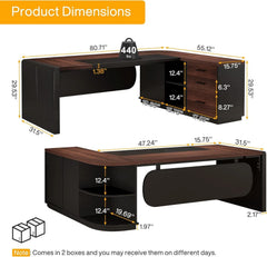 81" L-Shaped Executive Office Desk with File Cabinet – Large Commercial Computer Desk