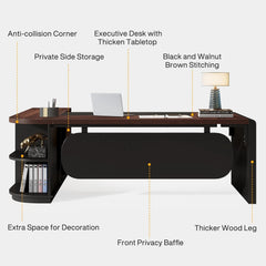 81" L-Shaped Executive Office Desk with File Cabinet – Large Commercial Computer Desk