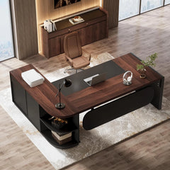 81" L-Shaped Executive Office Desk with File Cabinet – Large Commercial Computer Desk