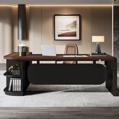81" L-Shaped Executive Office Desk with File Cabinet – Large Commercial Computer Desk