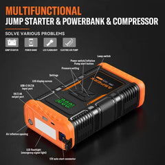 AsperX AX260 Jump Starter with Air Compressor, 3000A/150PSI  Car Battery Jump Starter, 12V Jumper Box Portable with Tire Inflator for Truck, Vehicle